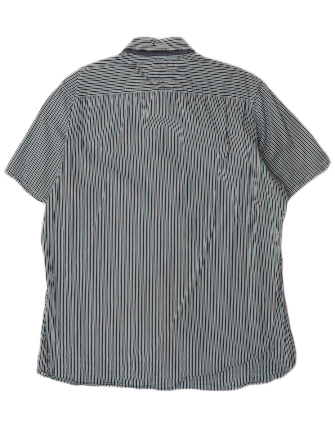 TOMMY HILFIGER Camisa de manga corta con ajuste personalizado para hombre, talla grande, color azul a rayas