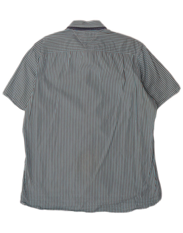 TOMMY HILFIGER Camisa de manga corta con ajuste personalizado para hombre, talla grande, color azul a rayas