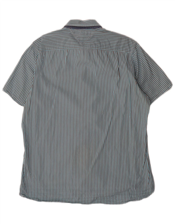 TOMMY HILFIGER Camisa de manga corta con ajuste personalizado para hombre, talla grande, color azul a rayas