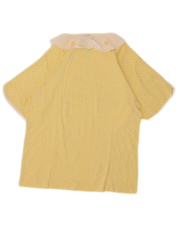 Vintage mujer blusa top US 4 pequeño amarillo manchado algodón