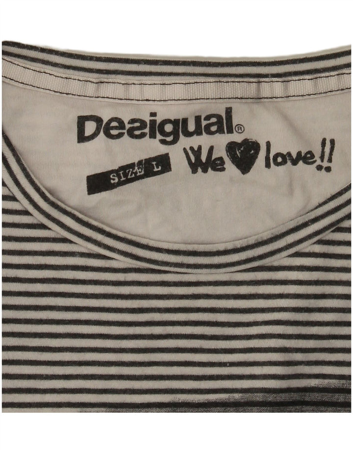 Desigual Hombre Top Gráfico Manga Larga Grande Gris Pinstripe