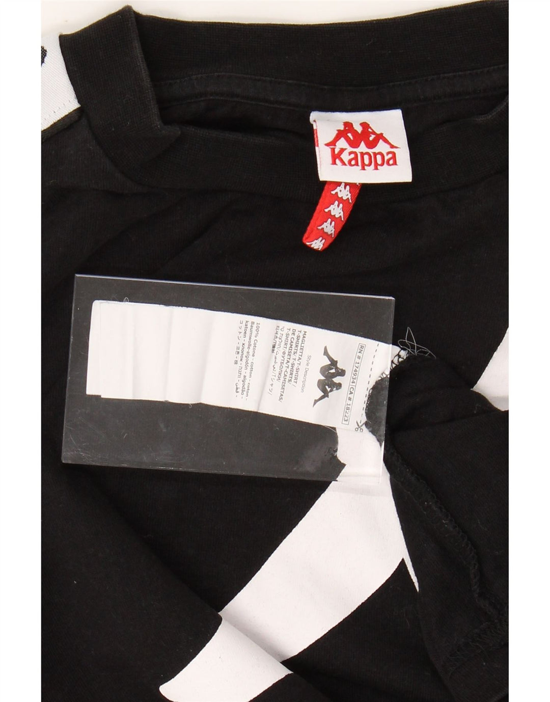 KAPPA Hombre Camiseta Gráfica Top Medium Negro Colorblock Algodón