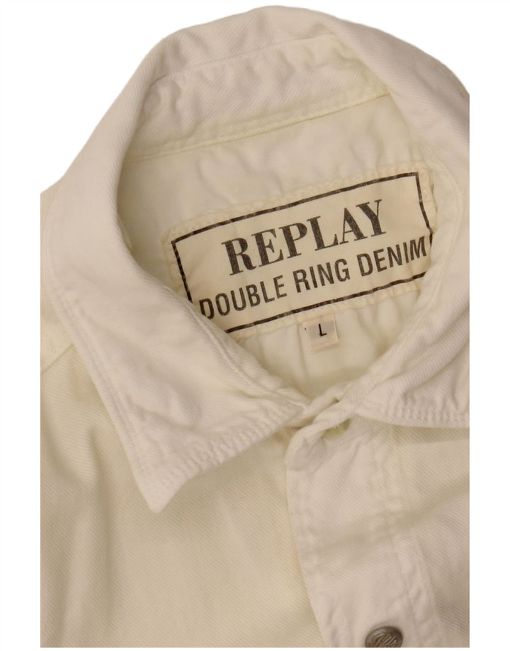 REPLAY Mens Graphic Shirt Large Off White