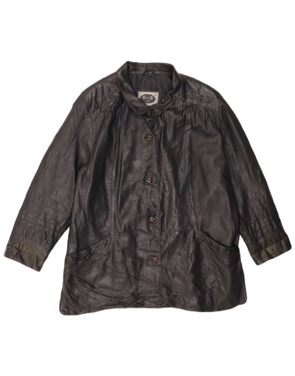 Chaqueta de cuero vintage para mujer IT 46 cuero negro grande