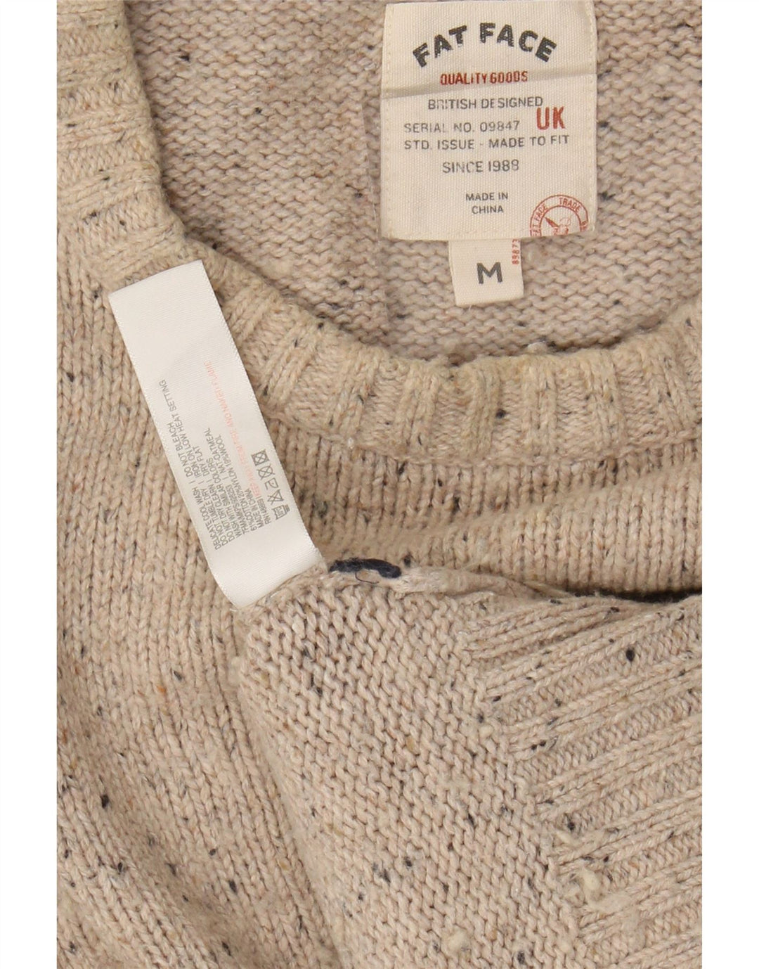 FAT FACE Jersey de cuello redondo para hombre de algodón moteado en beige medio