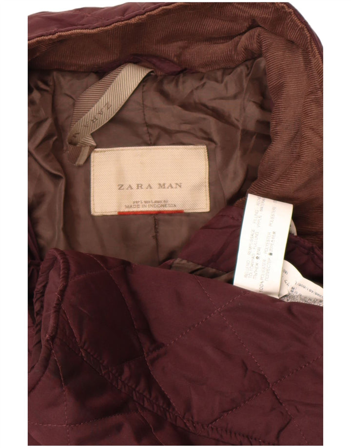 Zara Chaqueta acolchada para hombre UK 40 Large Poliéster burdeos