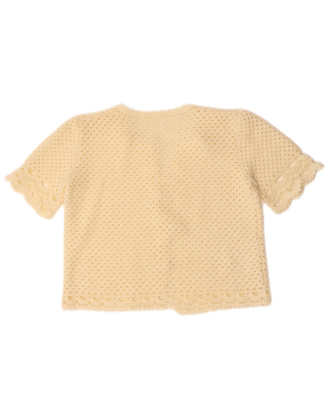 VINTAGE Mujer Crop Manga Corta Cardigan Suéter Reino Unido 14 Medio Blanco Apagado