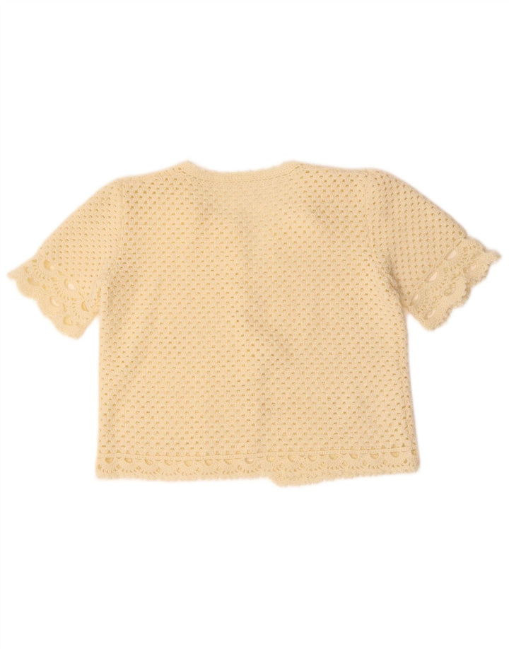VINTAGE Mujer Crop Manga Corta Cardigan Suéter Reino Unido 14 Medio Blanco Apagado