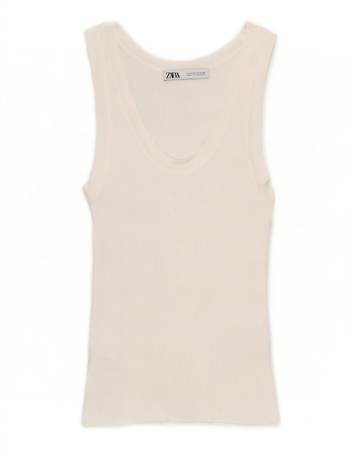 Zara Mujer Chaleco Top UK 8 Small Viscosa Blanca