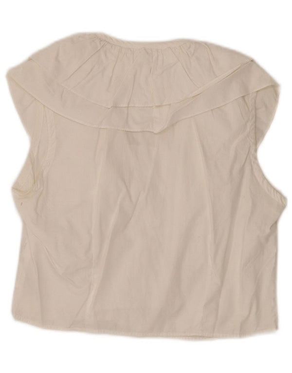 Benetton Womens Sleeveless Blouse Top IT 44 Medium Off White Cotton