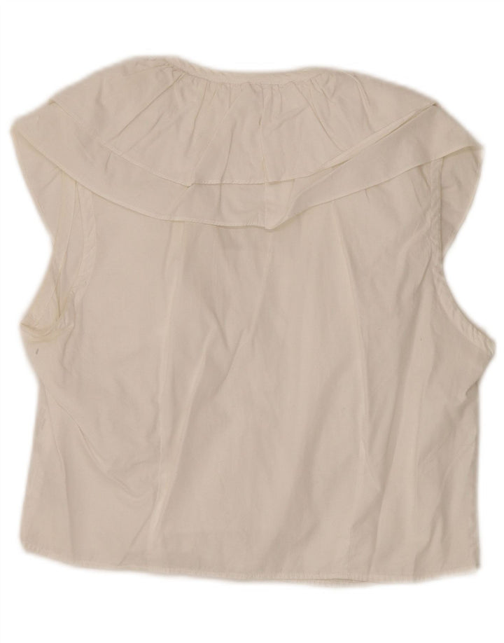 Benetton Blusa Sin Mangas IT 44 Medium Blanco Roto De Algodón