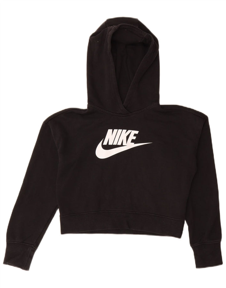 NIKE - Sudadera con capucha para niña, diseño gráfico, 12-13 años, talla grande, algodón negro