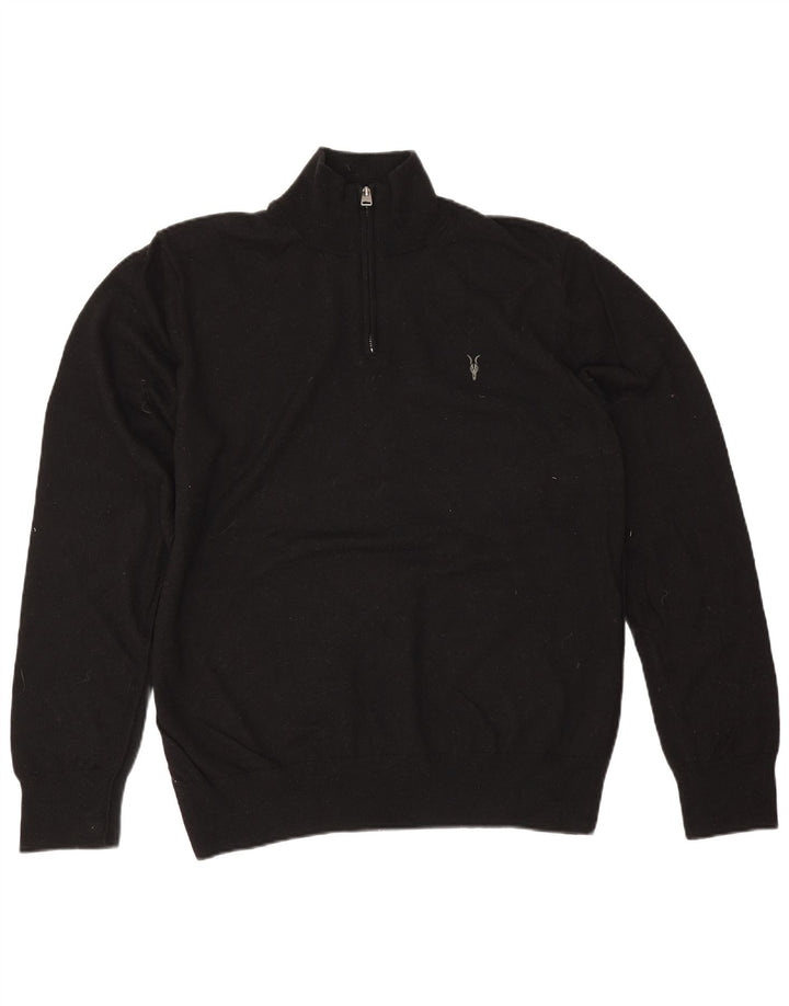 All Saints - Jersey para hombre con cuello y cremallera, talla 2XL, lana negra