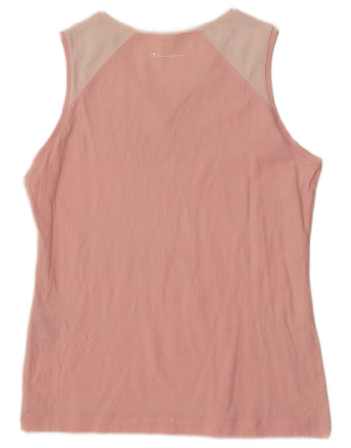 Champion Camiseta Sin Mangas Estampada Para Mujer UK 40 Algodón Color Block Rosa Mediano