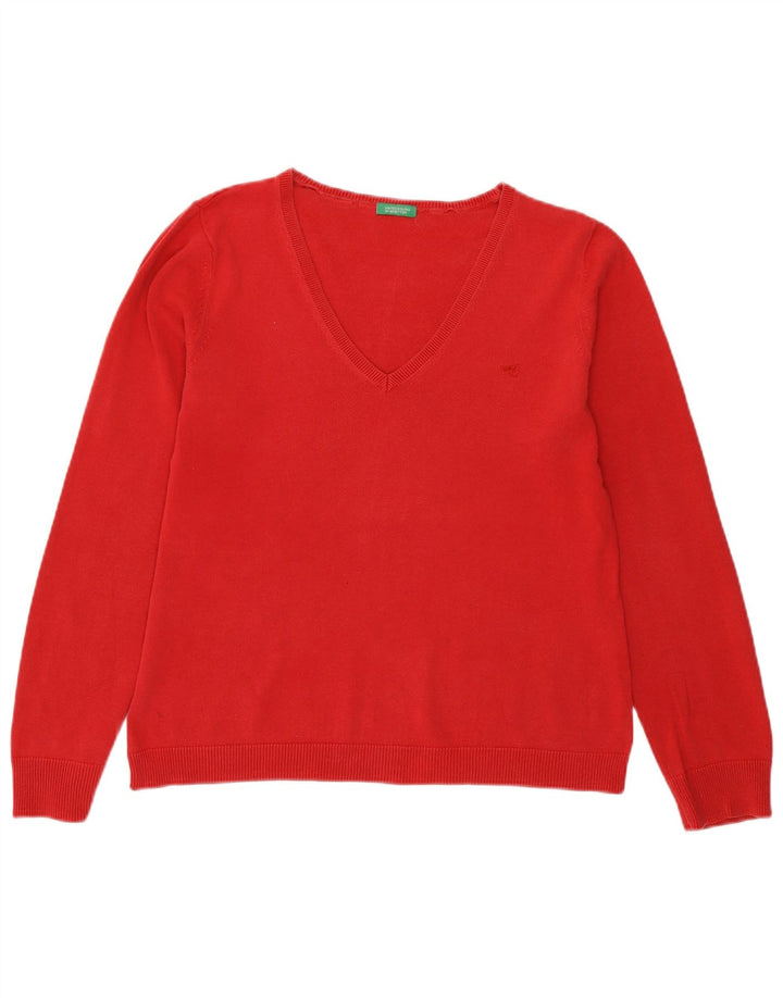 Benetton Jersey con Cuello en V para Mujer UK 42 Mediano Rojo