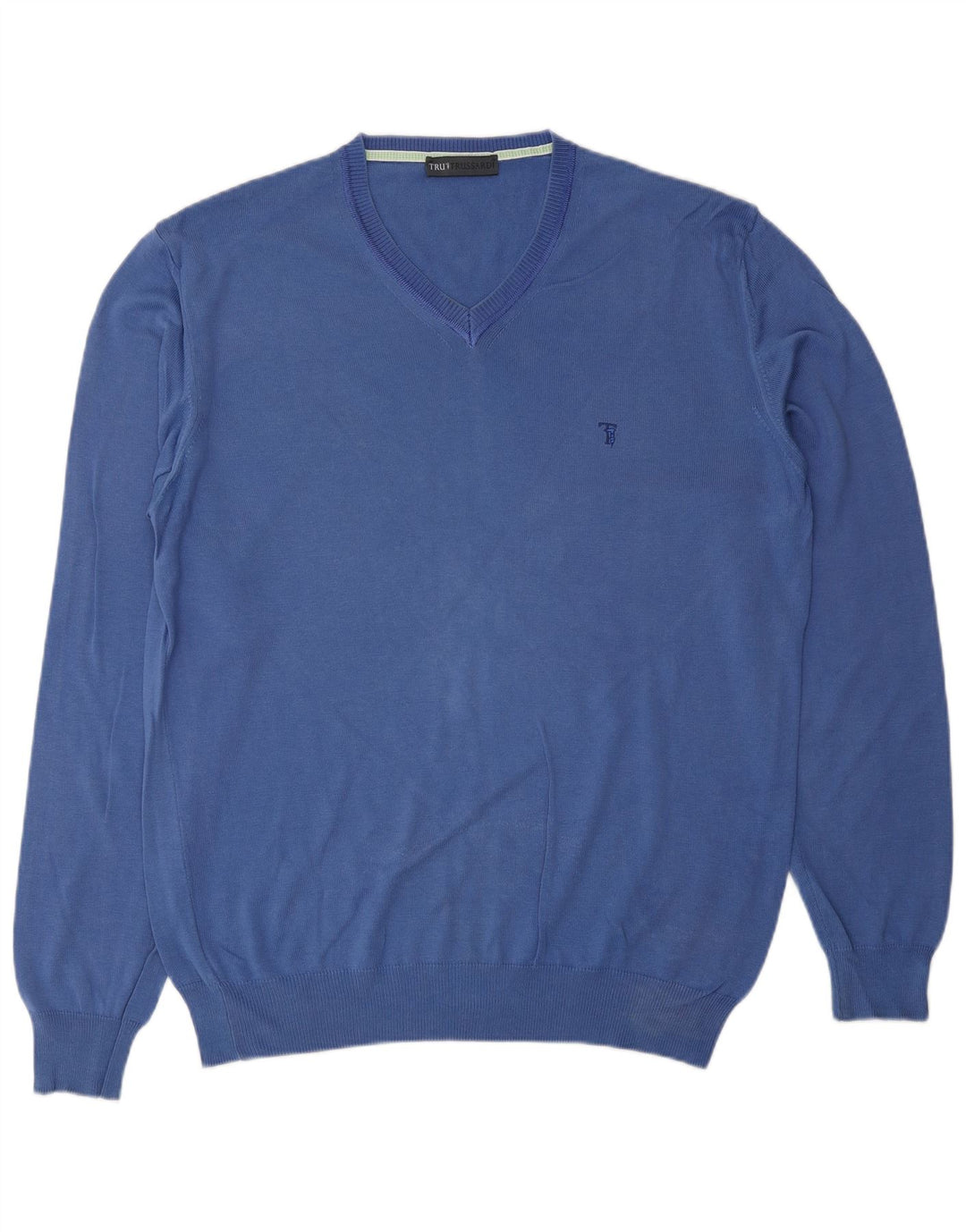 TRUSSARDI Jersey con cuello en V para hombre, talla grande, algodón azul