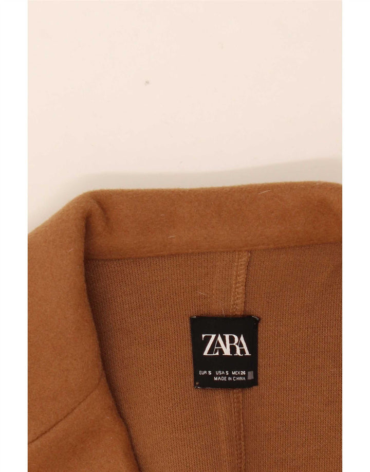 Zara Mujer Abrigo Abierto UK 10 Small Marrón Poliéster