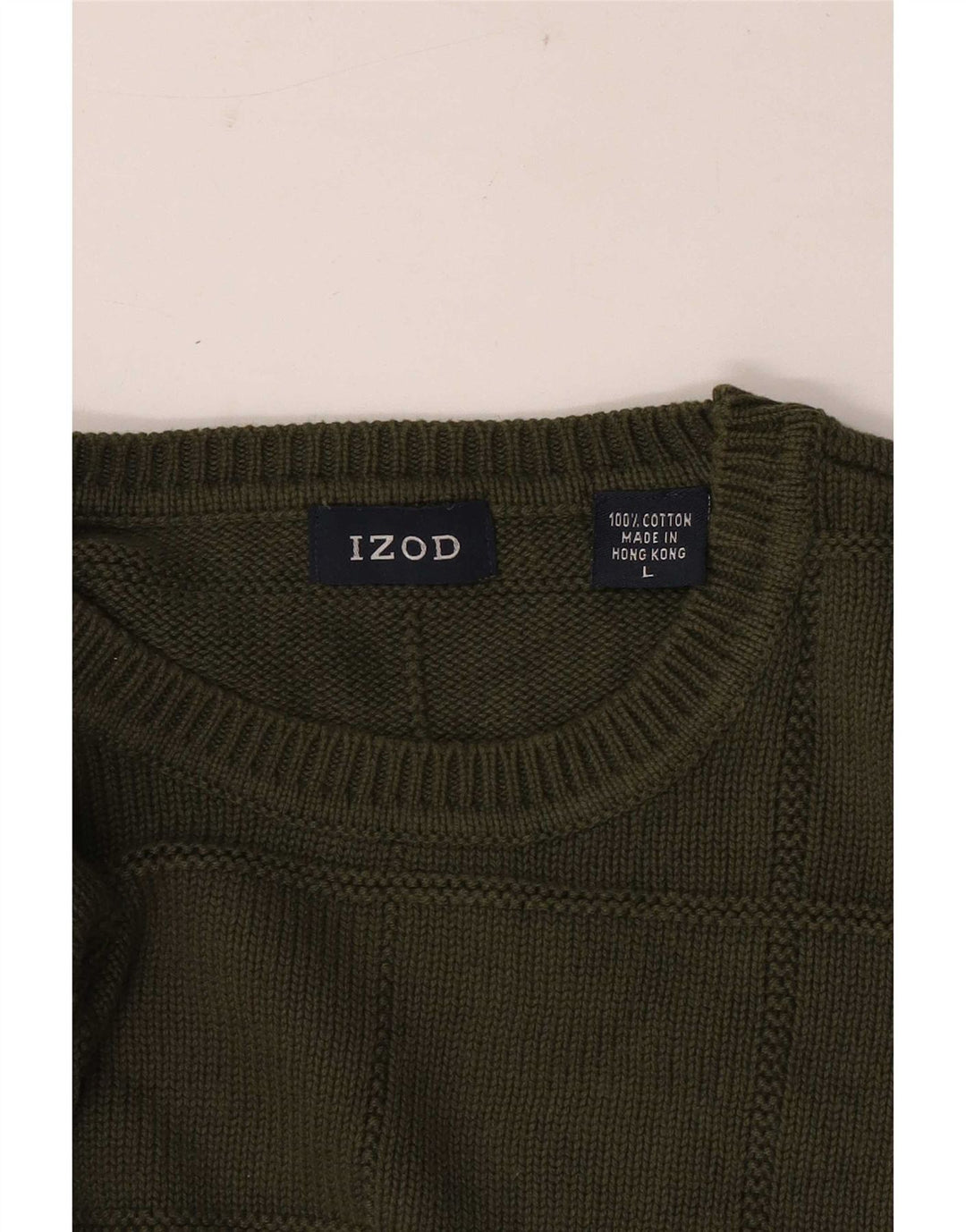 Izod Jersey De Cuello Redondo Para Hombre Jersey Grande De Algodón A Cuadros Caqui