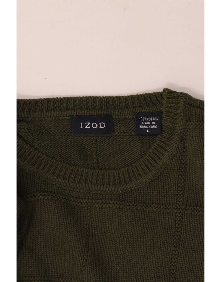 Izod Jersey De Cuello Redondo Para Hombre Jersey Grande De Algodón A Cuadros Caqui