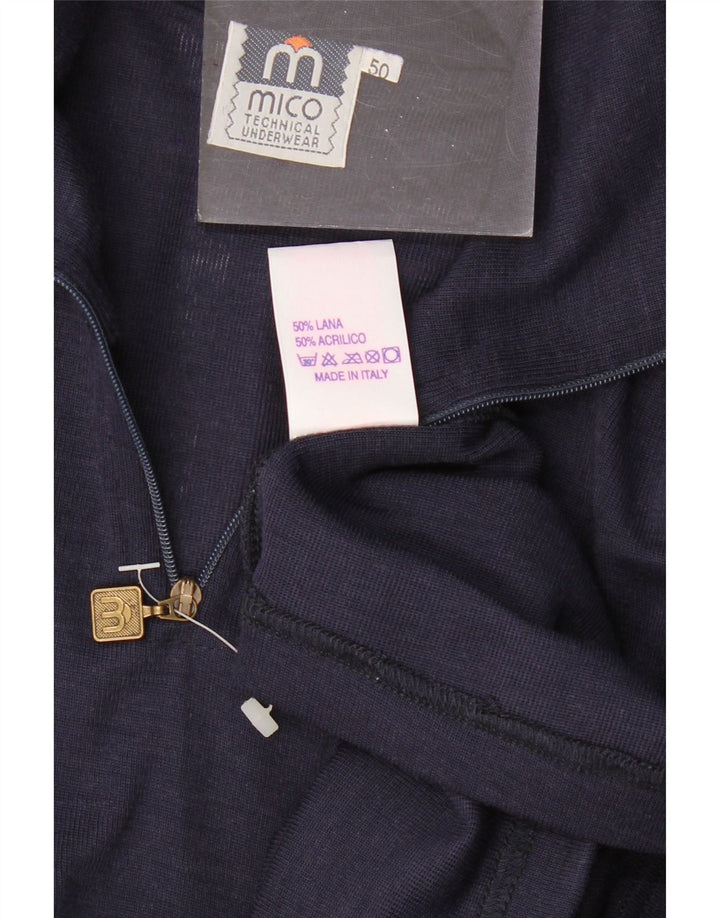 Vintage hombres zip cuello jersey suéter IT 50 medio azul marino lana