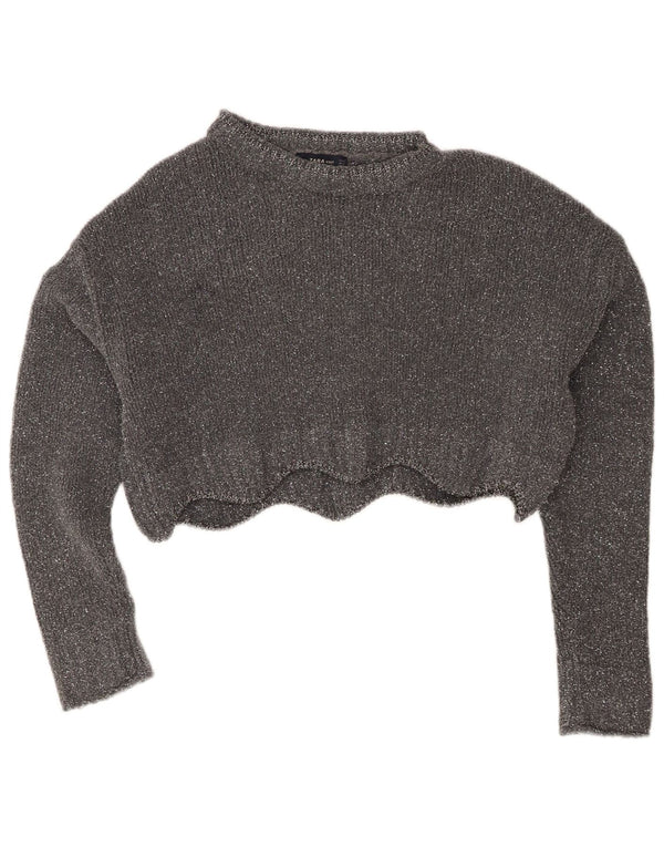 Zara Mujer Crop Boat Neck Jumper Sweater UK 10 Small Gris Moteado
