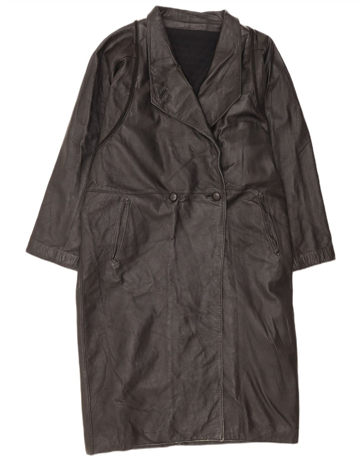 Vintage mujer cuero abrigo Reino Unido 18 XL negro