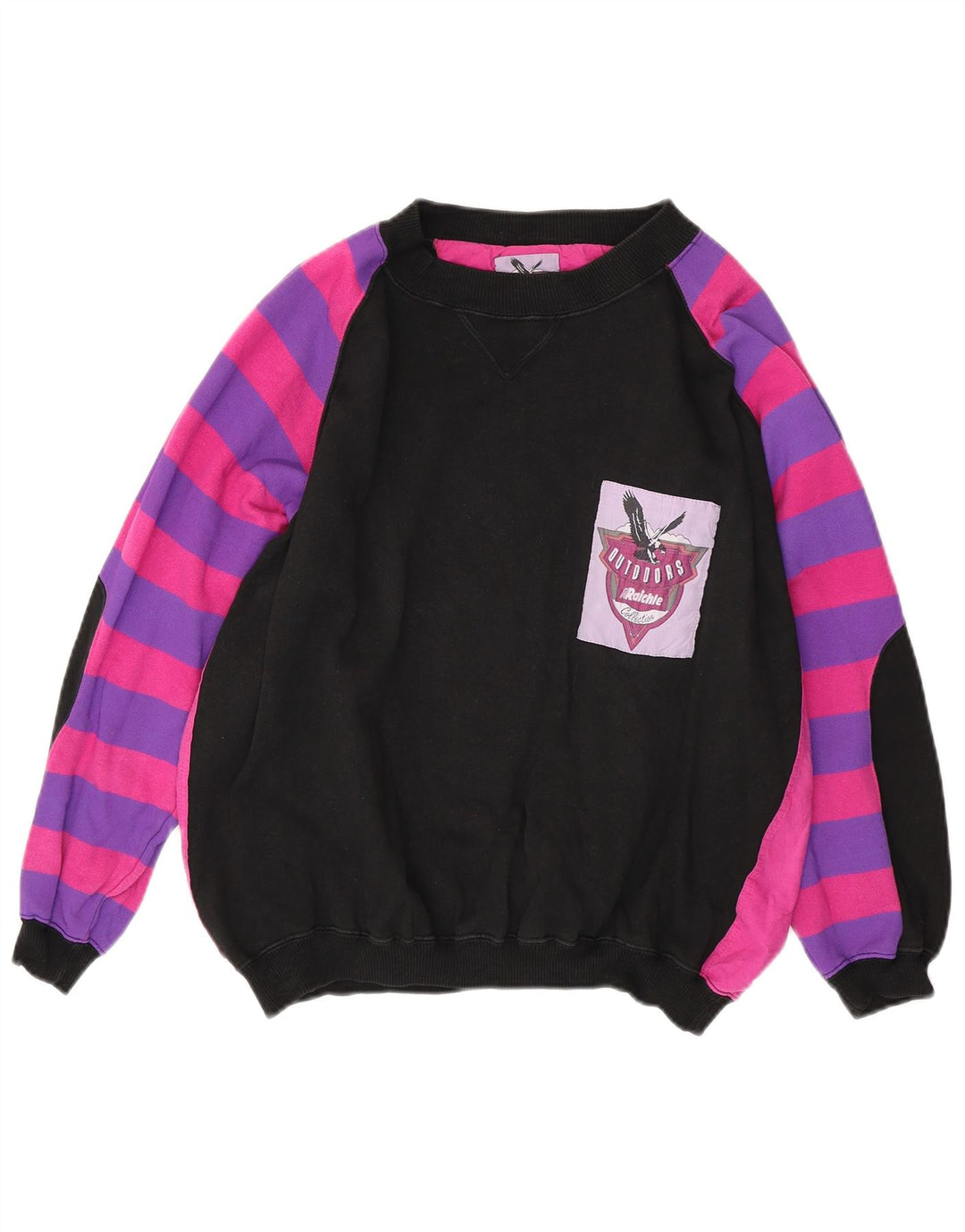 VINTAGE Mujer Sudadera de gran tamaño Jumper Reino Unido 14 Bloque de color negro medio