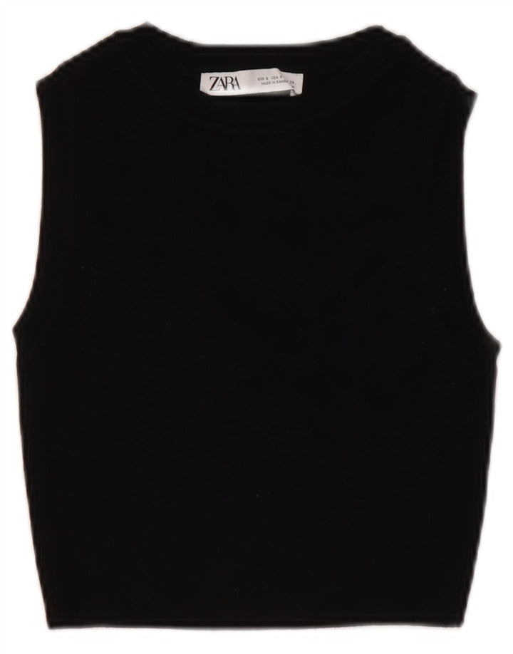 ZARA Mujer Crop Vest Tank Top UK 8 Small Viscosa Negra
