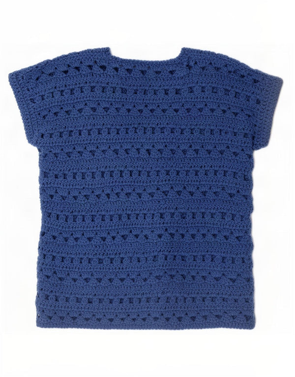 Vintage mujer manga corta barco cuello jersey suéter Reino Unido 16 azul grande
