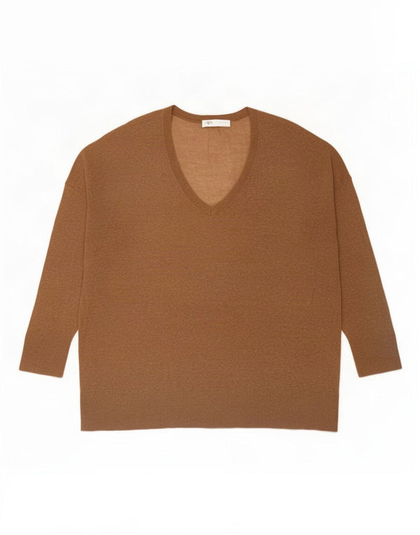 Zara Mujer Top Extragrande Manga Larga UK 44 Medio Beige Moteado
