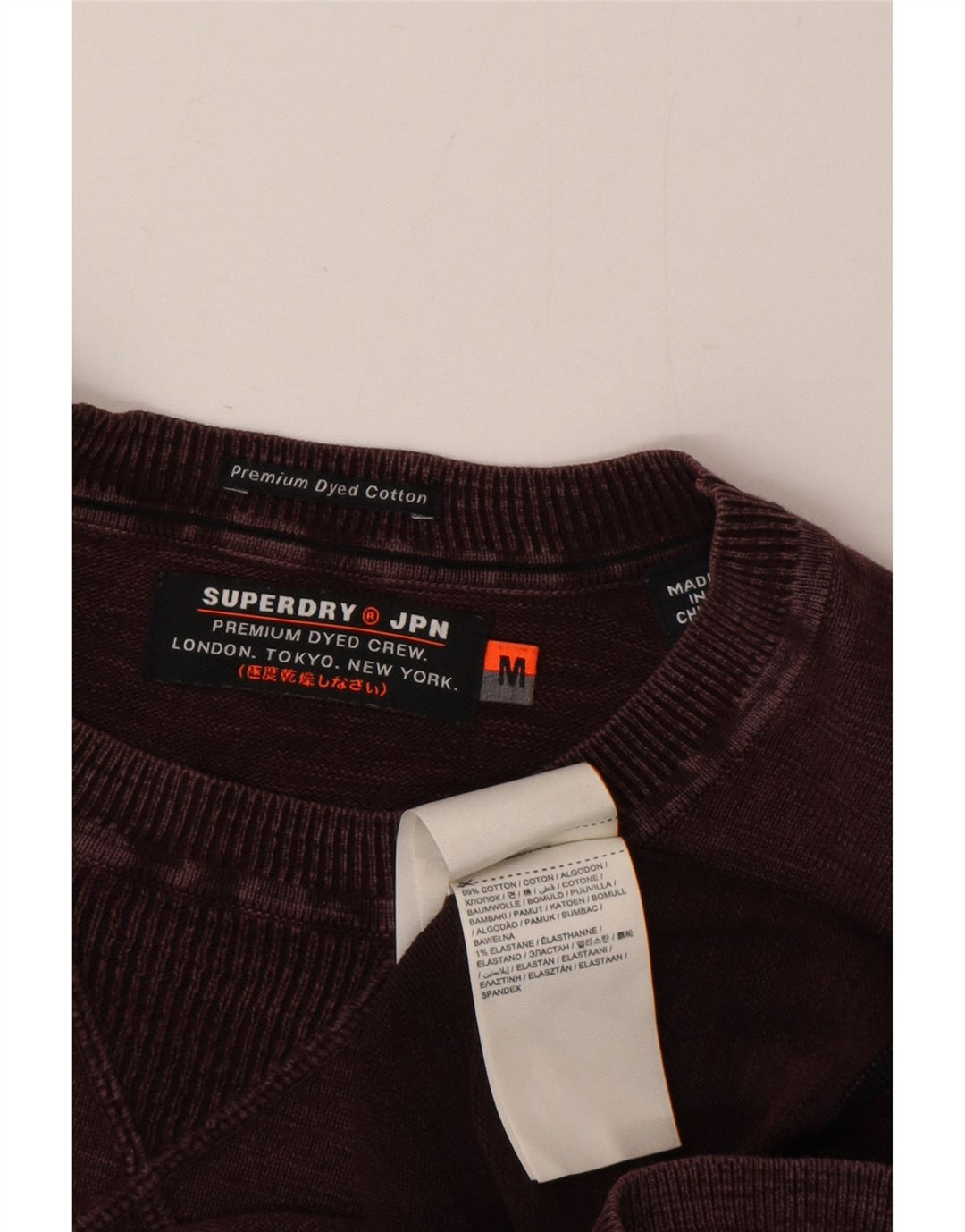 Superdry Hombre Sudadera Jumper Medium Borgoña Algodón