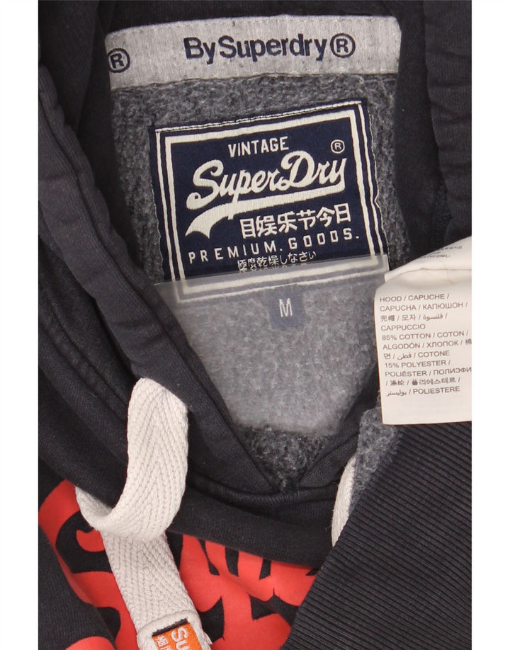 Superdry Jersey con capucha gráfica de algodón negro mediano para hombre