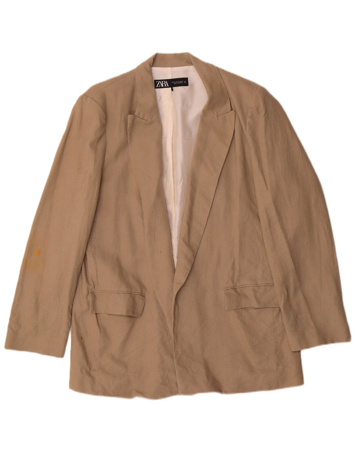 Zara Mujer Chaqueta Americana Abierta UK 40 XL Lino Beige