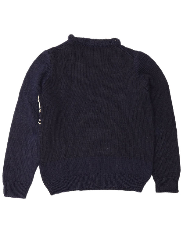 VINTAGE Mujer Crew Neck Jumper Suéter Reino Unido 16 Grande Azul Marino Fair Isle