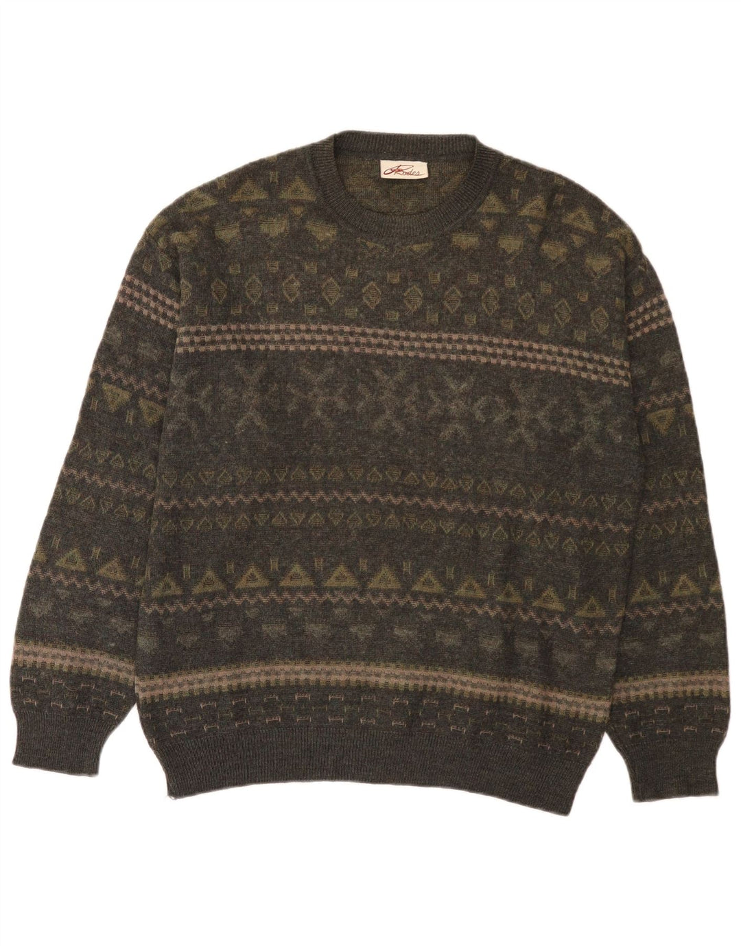 Rodes Jersey De Cuello Redondo Para Hombre De Lana Fair Isle Caqui Medio