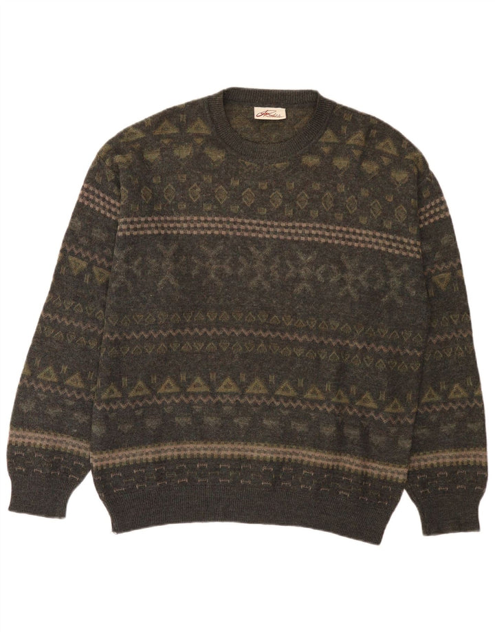 Rodes Jersey De Cuello Redondo Para Hombre De Lana Fair Isle Caqui Medio