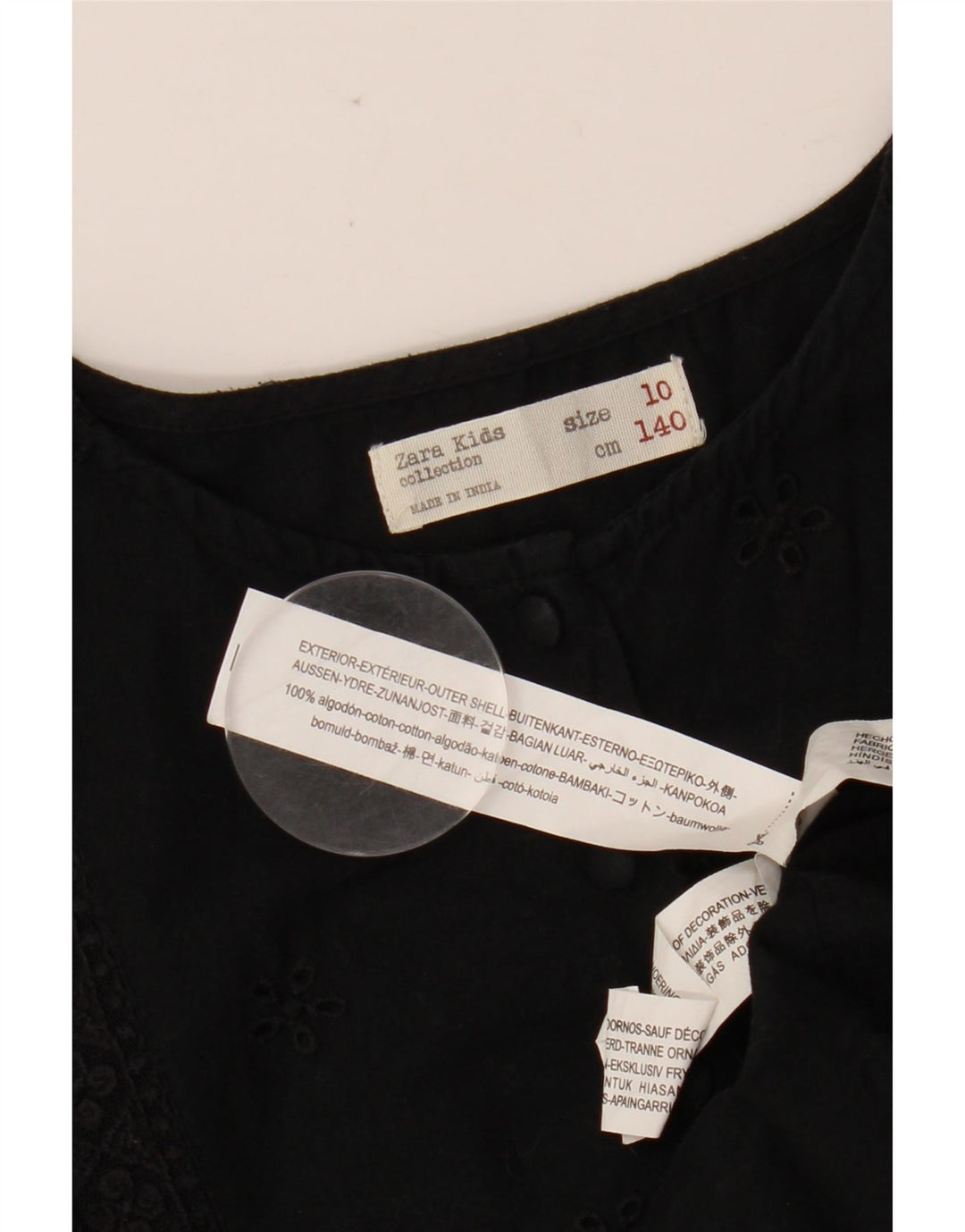 ZARA Vestido Niña Batwing A-Line 9-10 Años Algodón Floral Negro