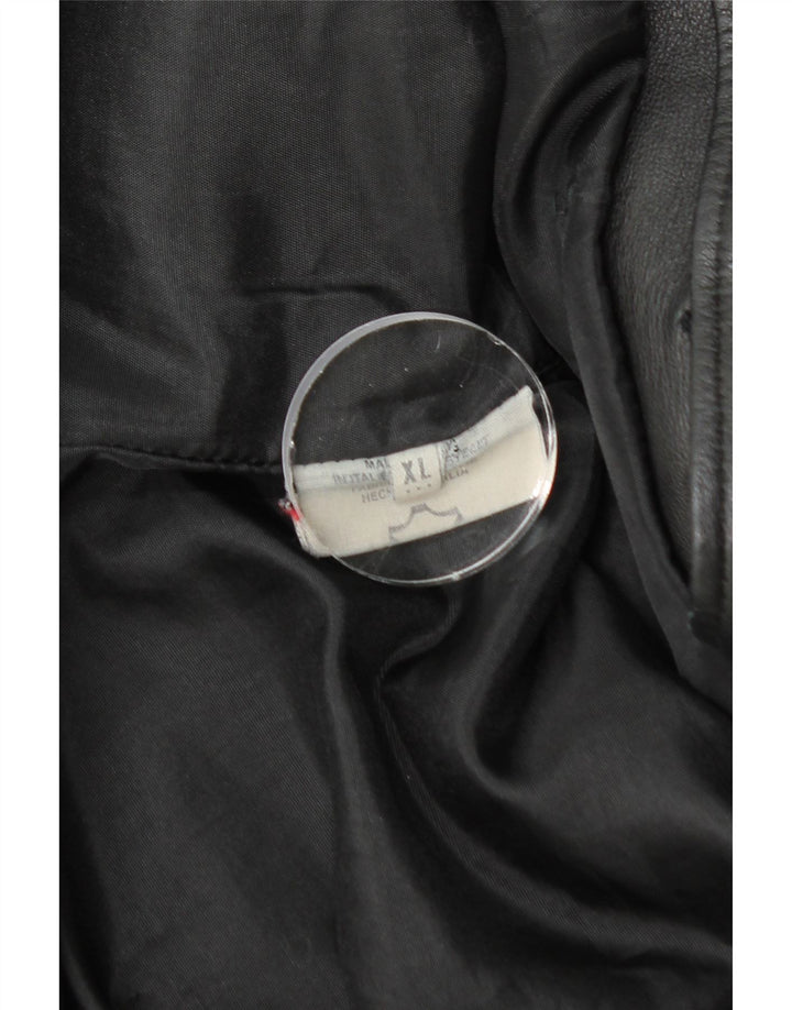 VINTAGE Abrigo de cuero para mujer Reino Unido 18 XL Cuero negro