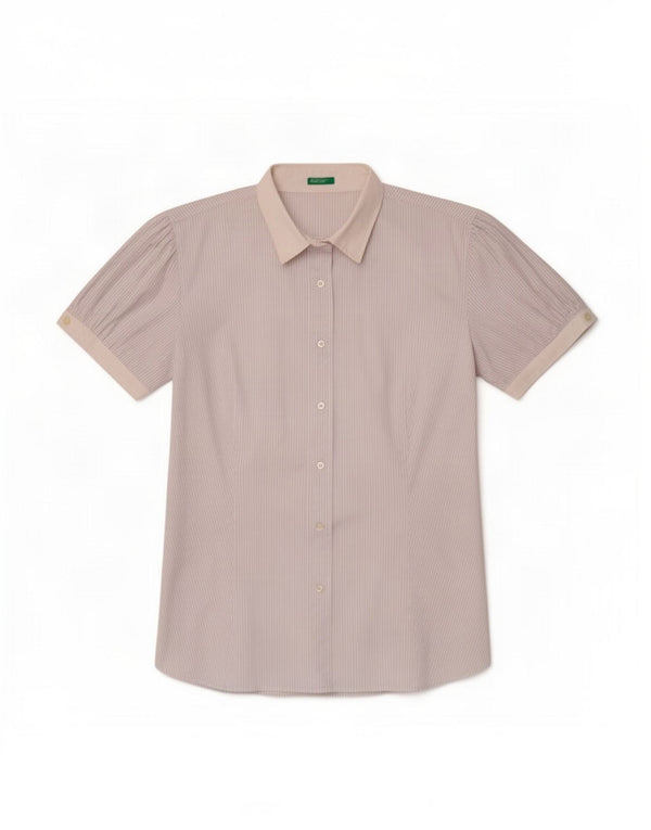 Benetton Camisa De Manga Corta Mujer ES 46 Large Blanco Rayas Pintadas