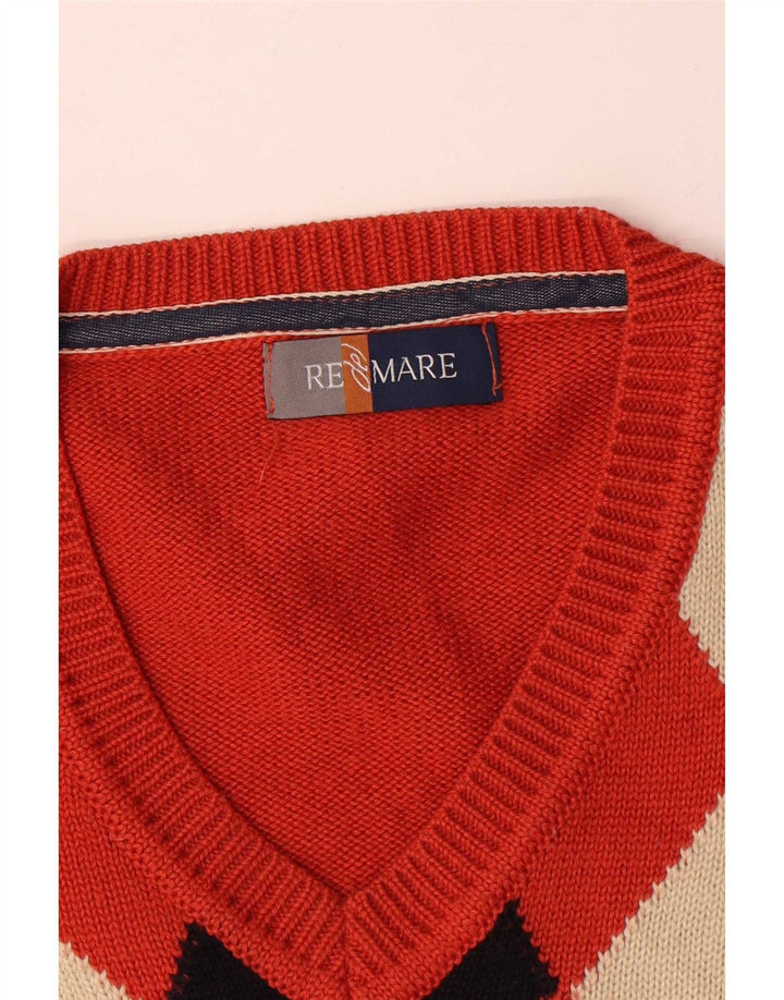 Re Del Mare Suéter con cuello en V para hombre Argyle naranja medio/lana de diamante