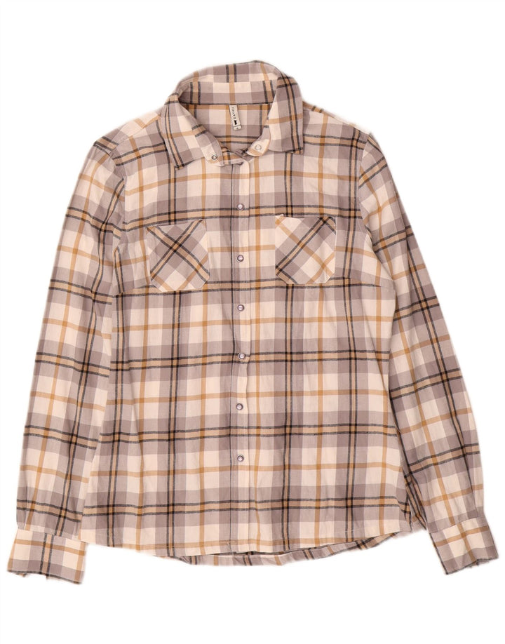 CARRERA Camisa de franela para mujer UK 10 Small Grey Check Cotton