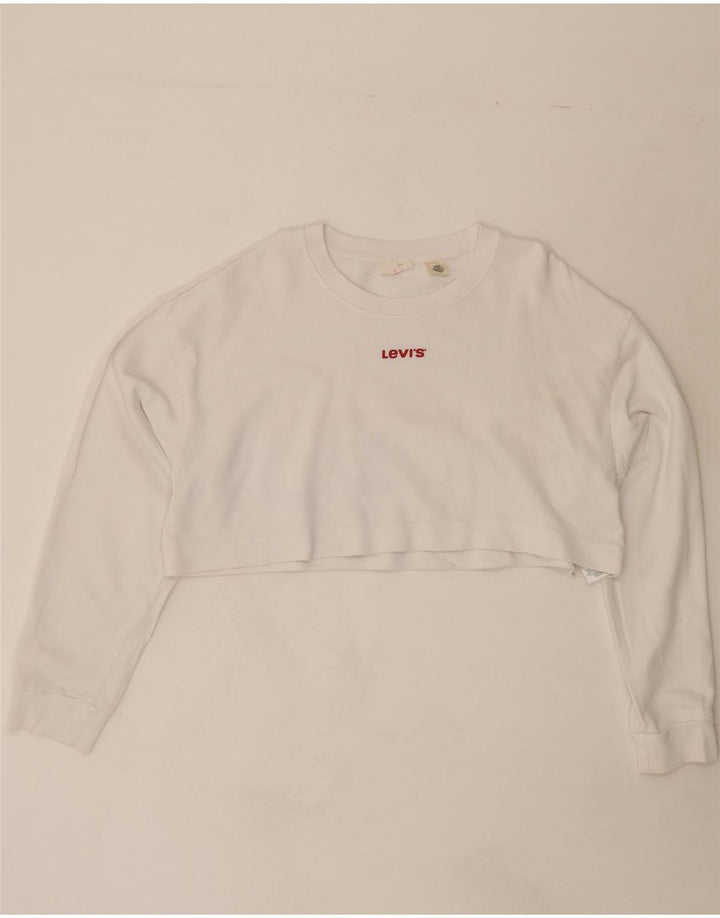 LEVI'S Womens Oversized Crop Sweatshirt Jumper UK 16 Large White Cotton Vintage Levi's and Second-Hand Levi's from Messina Hembry 