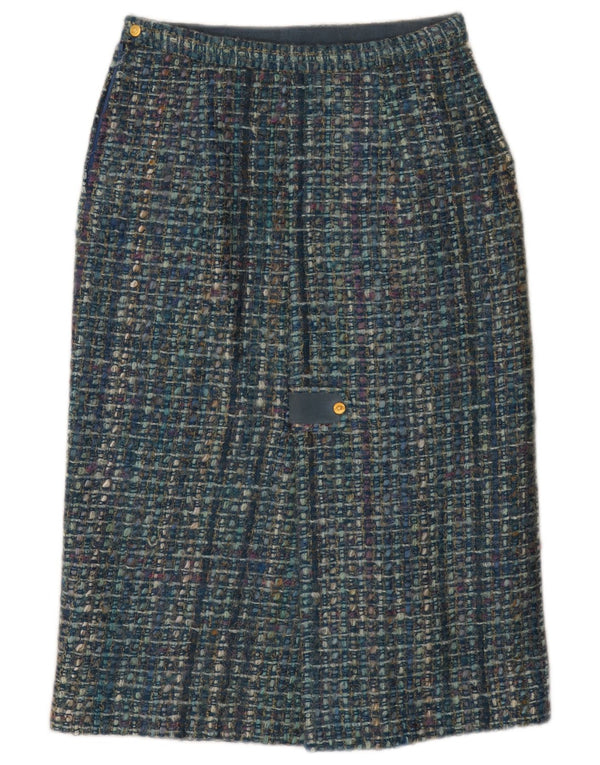 Falda recta vintage para mujer W28 Cuadro azul medio