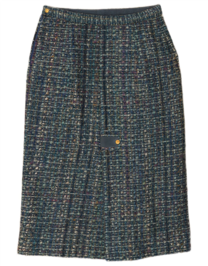 Falda recta vintage para mujer W28 Cuadro azul medio