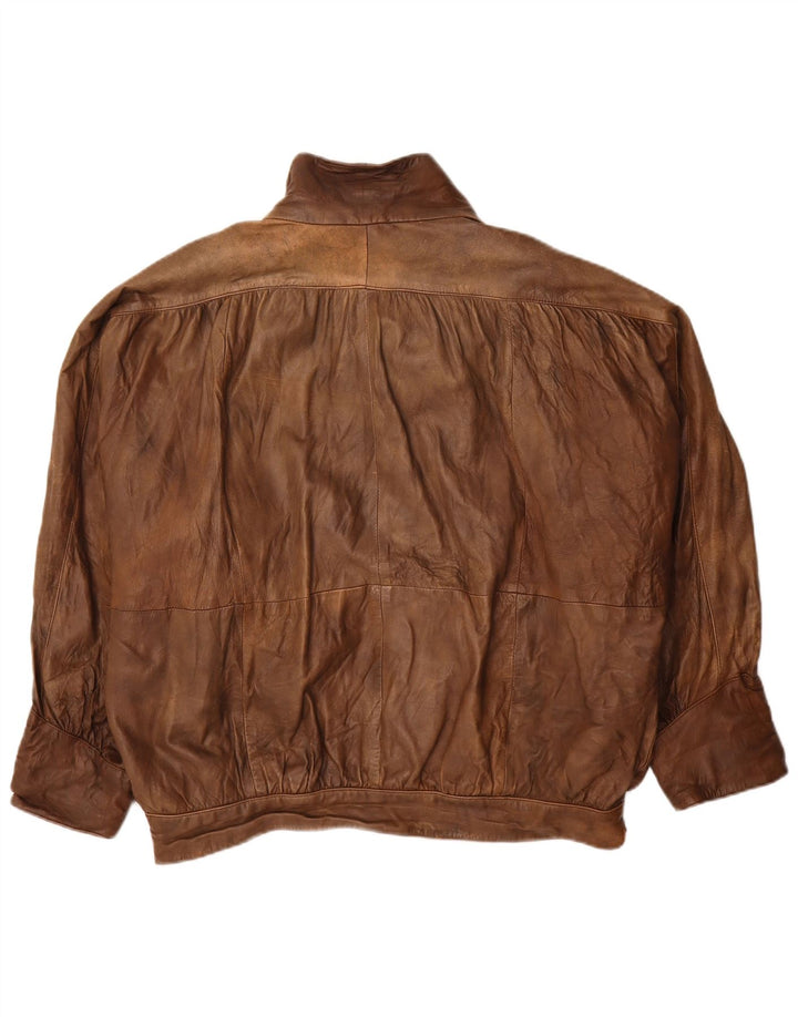 Vintage mujer chaqueta de cuero de gran tamaño Reino Unido 20 2XL marrón