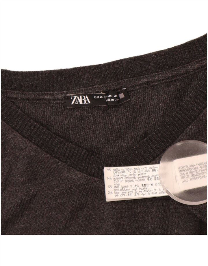 ZARA Mujer Top Manga Larga ES 40 XL Acrílico Gris