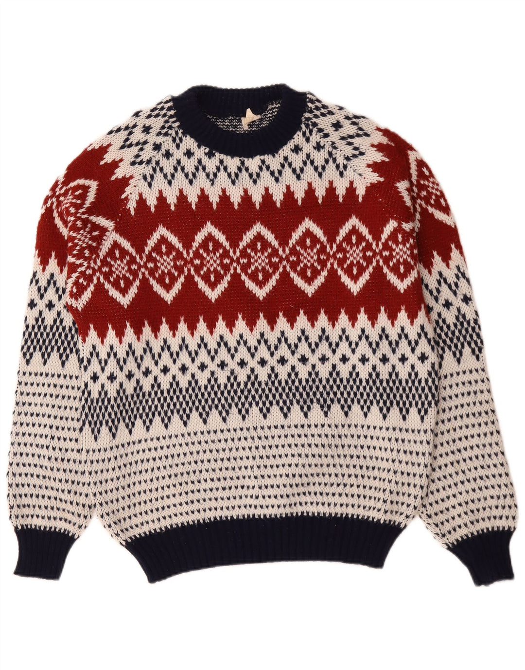 Vintage hombres cuello redondo jersey suéter grande multicolor Fair Isle