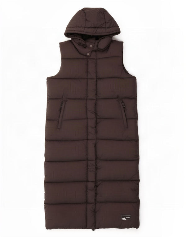 Superdry Chaleco acolchado largo con capucha y capucha para hombre UK 44 Medium Black Check Nylon