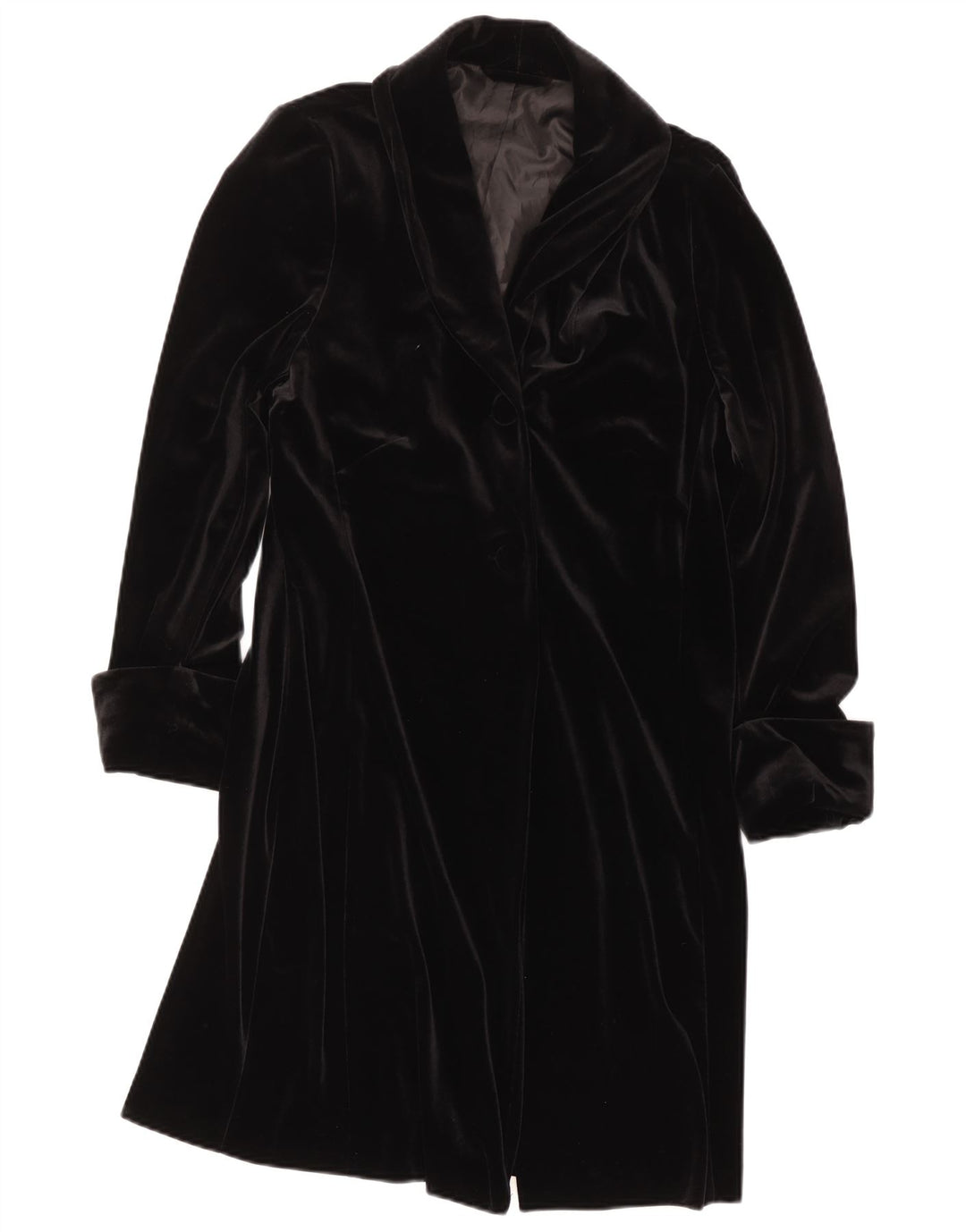 Vintage mujer terciopelo abrigo Reino Unido 16 poliéster negro grande