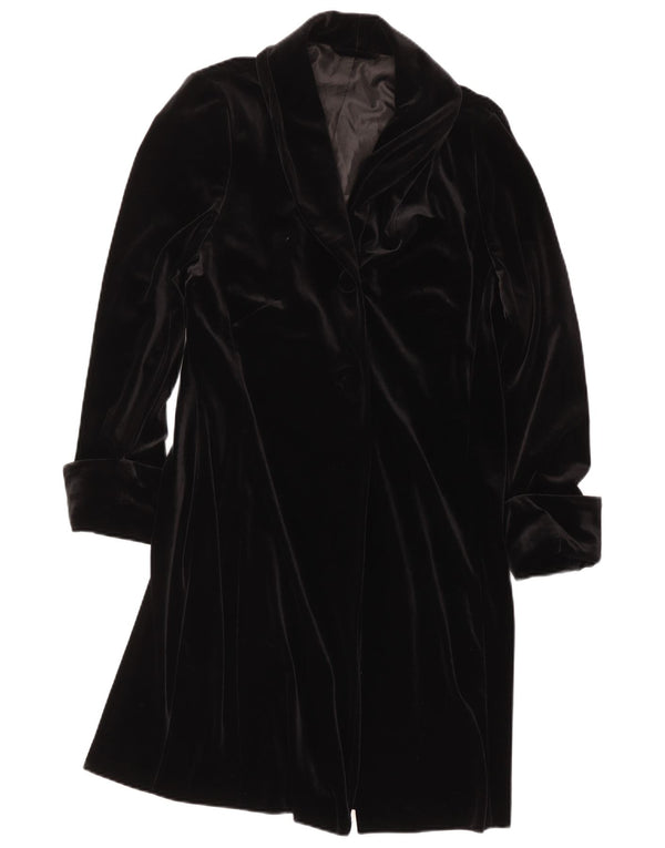 Vintage mujer terciopelo abrigo Reino Unido 16 poliéster negro grande
